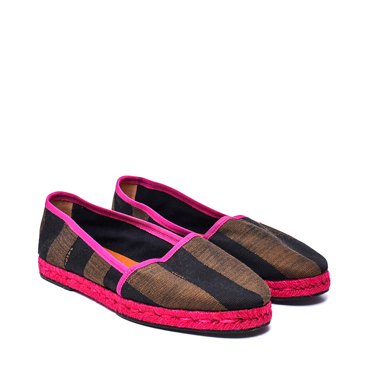 Fendi - Brown & Pink Canvas Pequin Espadrilles 38